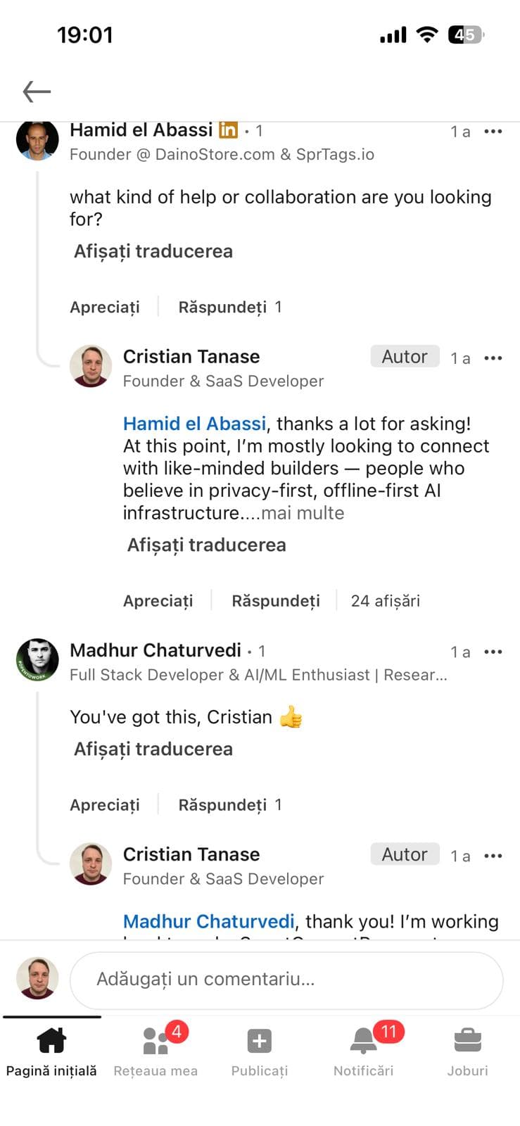 Comentarii LinkedIn — Hamid el Abassi, Madhur Chaturvedi